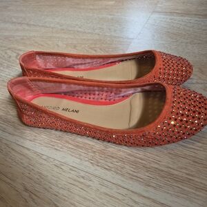 Antonio Melani Orange Crystal Embellished Women's Flats